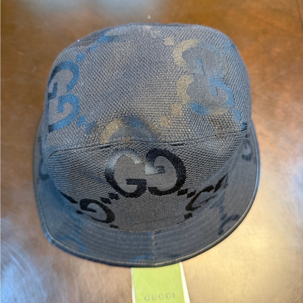 New Authentic Gucci GG Supreme Jumbo Logo Black Bucket Hat Size S - Picture 6 of 15